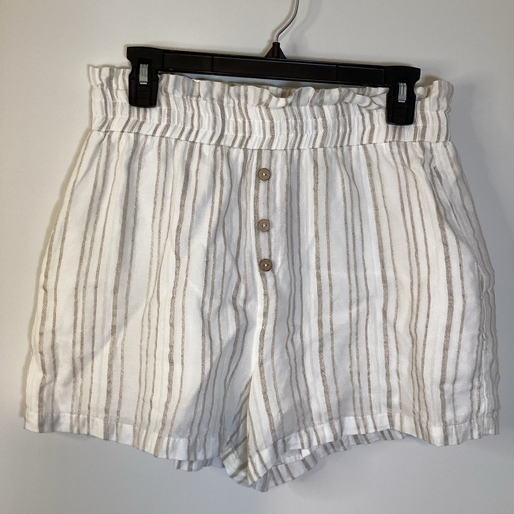 FATE Linen Blend Striped White and Tan Women Shorts